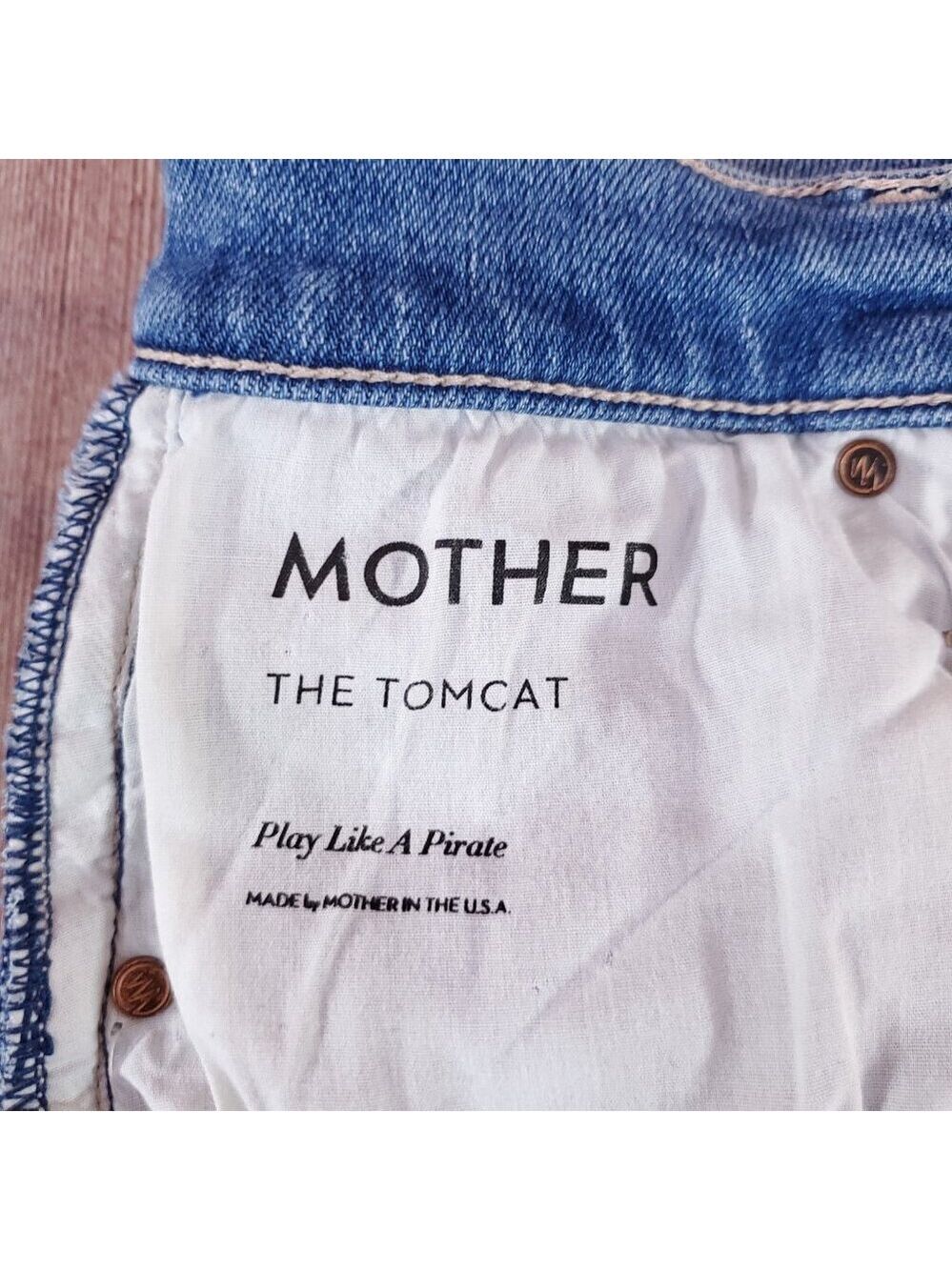 Mother Womens Size 27 The Tomcat Play Like A Pirate Straight Leg Jean Distressed - Picture 13 of 16